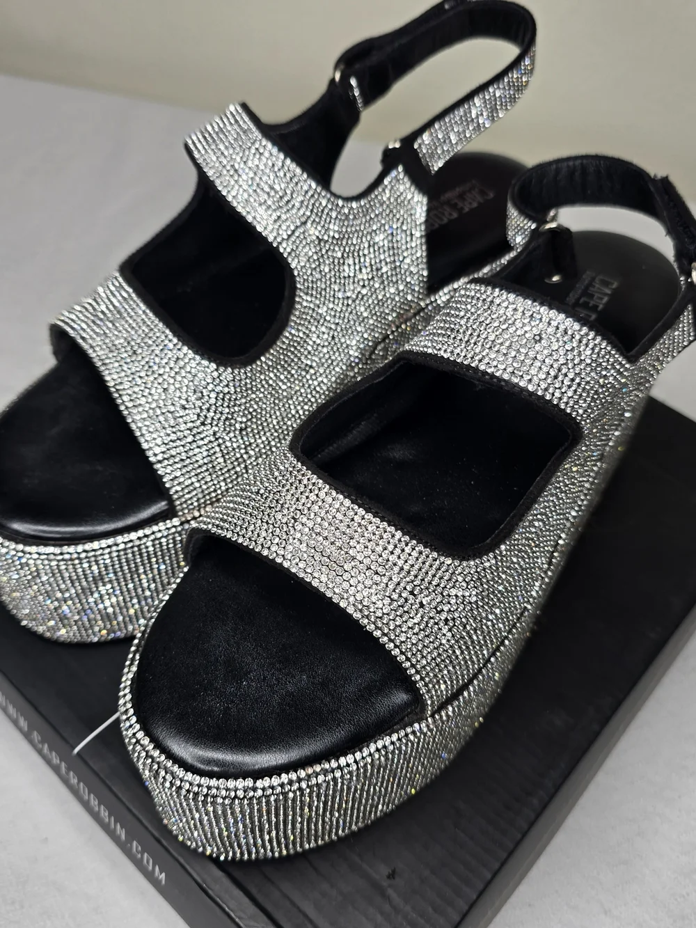 Women's Silver Rhinestone Platform Sandals – Size 10